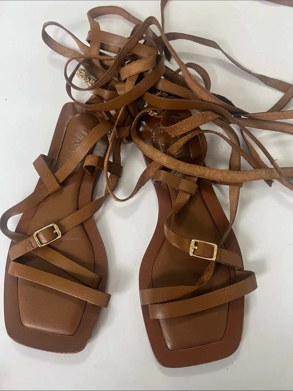 ZARA LEATHER GLADIATOR CHAIN SANDALS SIZE 35 - Picture 2 of 6
